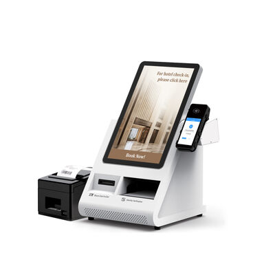 Android POS Self Check-in Kiosk พร้อมเครื่องสแกนหนังสือเดินทางและเครื่องแจกบัตรสําหรับโรงแรม