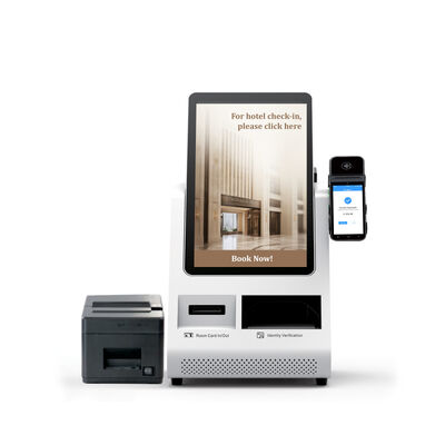 Android POS Self Check-in Kiosk พร้อมเครื่องสแกนหนังสือเดินทางและเครื่องแจกบัตรสําหรับโรงแรม