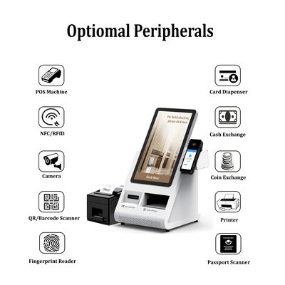 Android POS Self Check-in Kiosk พร้อมเครื่องสแกนหนังสือเดินทางและเครื่องแจกบัตรสําหรับโรงแรม