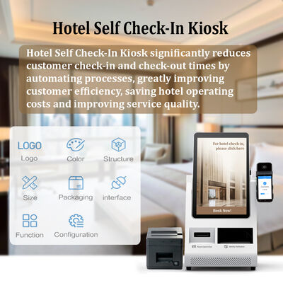 Android POS Self Check-in Kiosk พร้อมเครื่องสแกนหนังสือเดินทางและเครื่องแจกบัตรสําหรับโรงแรม