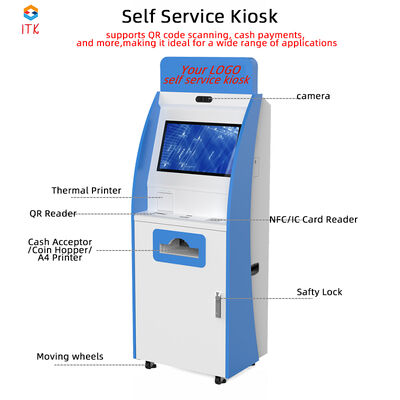 Self Checkout Kiosk with Capacitive Touch 10 Point Screen Cash Acceptor and Card Dispenser TFT LCD Display
