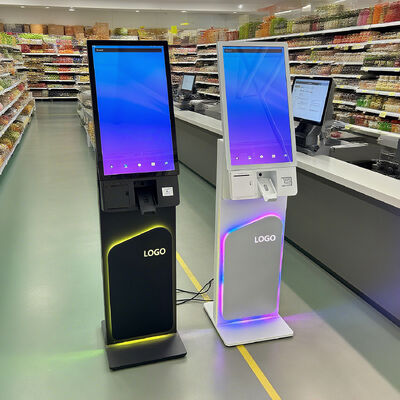 27/32 นิ้วพื้นยืนจอสัมผัส Kiosk Self Service ด้วยความละเอียด 1920X1080 สําหรับการสั่งเองและการใช้งานปฏิสัมพันธ์