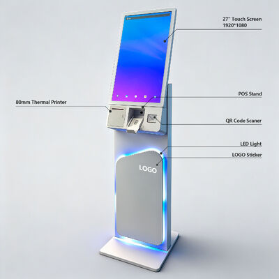 27/32 นิ้วพื้นยืนจอสัมผัส Kiosk Self Service ด้วยความละเอียด 1920X1080 สําหรับการสั่งเองและการใช้งานปฏิสัมพันธ์