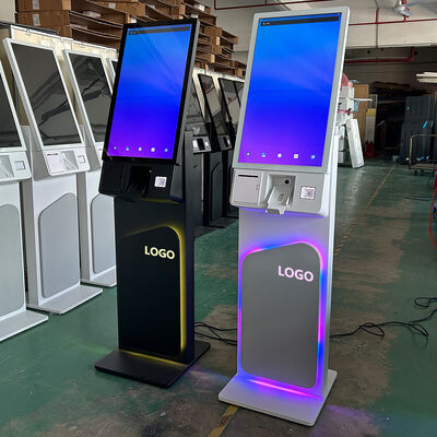 27/32 นิ้วพื้นยืนจอสัมผัส Kiosk Self Service ด้วยความละเอียด 1920X1080 สําหรับการสั่งเองและการใช้งานปฏิสัมพันธ์