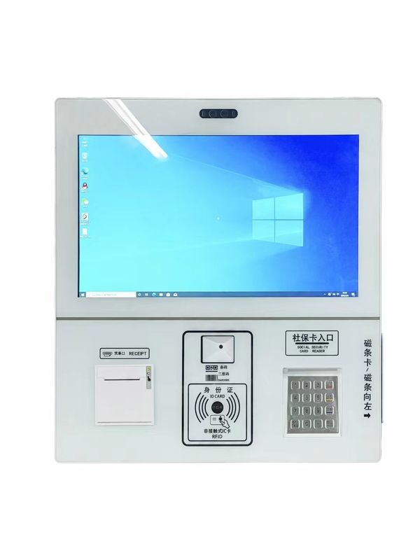 21.5 นิ้ว ขนาดจอสัมผัส Kiosk Self Service พร้อมเครื่องสแกนรหัส QR สําหรับการเช็คอินและการชําระเงินที่โรงพยาบาล