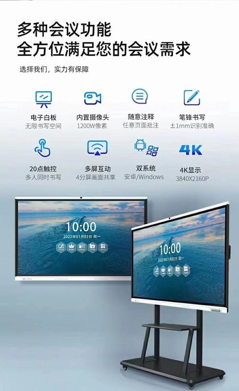 ไวท์บอร์ดดิจิทัลแบบโต้ตอบความสว่างสูง พร้อมความเข้ากันได้กับซอฟต์แวร์ Mac OS และเทคโนโลยีสัมผัสแบบคาปาซิทีฟ