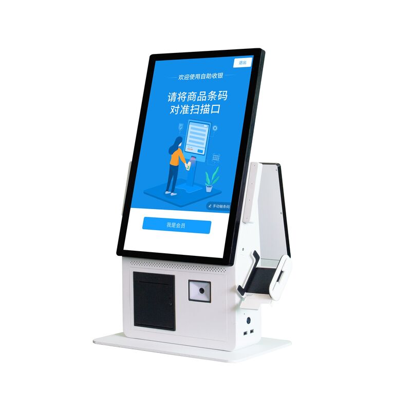 ระบบ POS Kiosk แบบ All-in-one พร้อมหน้าจอสัมผัสแบบคาปาซิทีฟ เครื่องพิมพ์เทอร์มอลขนาด 80 มม. และเครื่องอ่านบัตร NFC สำหรับการชำระเงินด้วยตนเอง